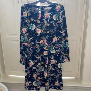 LOFT Black Paisley Floral Fit & Flare Dress, 14, NWT